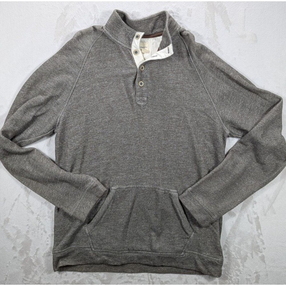 G.H. Bass Henley Sweatshirt L Gray Mock Shawl Collar Kangaroo Pocket Workwear